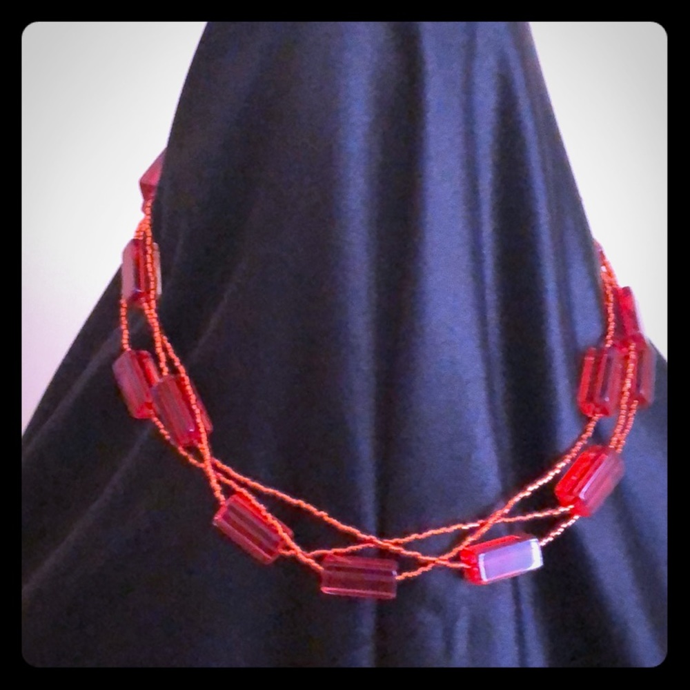 Beaded necklace red and orange